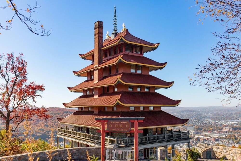 The Reading Pagoda on Mount Penn overlooking the city of Reading, PA